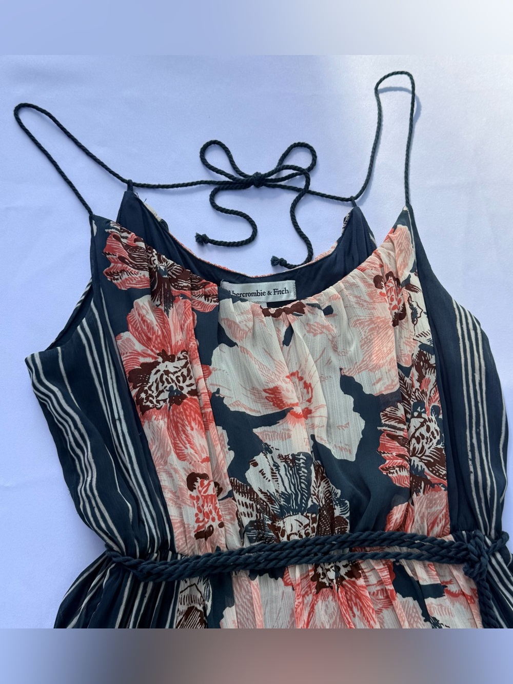 Abercrombie Floral Striped Boho Maxi Dress Small Green - Picture 2 of 10